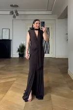 V-Neck Long Dress with Knot Detail