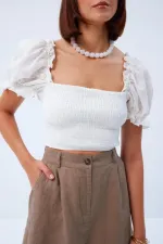 Balon Kol Gipeli Bej Bluz Tuba Butik