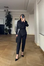 Kruvaze Bağlamalı Uzun Kollu Bluz