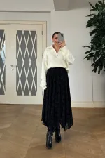 Floral Patterned Asymmetrical Midi Skirt