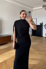 Tek Omuz Drape Detaylı Uzun Elbise