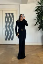 Büzgü Detaylı Vatkalı Uzun Elbise