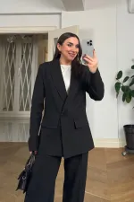 Kruvaze Çizgili Blazer Ceket Pantolon Kadın Takım