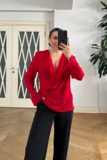 Blouse with V-neck and Sleeve Details