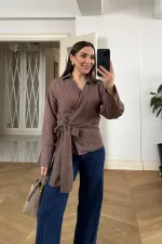 Kruvaze Bağlamalı Uzun Kollu Bluz