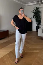Ön Arka V Kısa Kollu Kadın Tişört