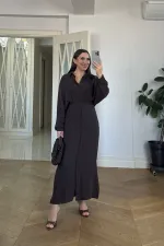 Kuşak Detaylı Uzun Kollu Gömlek Elbise