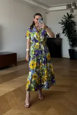 Çiçek Desenli Midi Gömlek Elbise