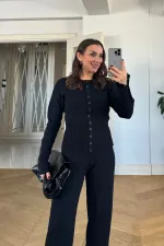 Bisiklet Yaka Çıtçıt Detaylı Triko Takım