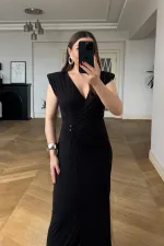 Wrap-Neck Padded Long Dress Wrap-Neck Padded Long Dress