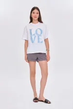 Bisiklet Yaka Love Baskılı Kadın Tişört