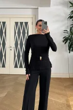 Kayık Yaka Uzun Kollu Bluz