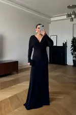 Büzgülü Uzun Kollu Uzun Elbise