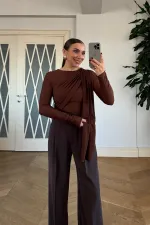 Şal Detaylı Uzun Kollu Bluz