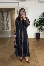 Desenli Dökümlü Şifon Elbise