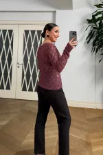 Transparan Uzun Kollu Şal Yaka Bluz