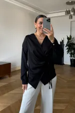 Kruvaze Bağlamalı Uzun Kollu Bluz