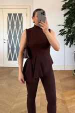 Asimetrik Kesim Bluz Pantolon Takım