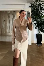 Suni Deri Çıtçıtlı Kadın Ceket