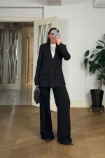 Kruvaze Çizgili Blazer Ceket Pantolon Kadın Takım