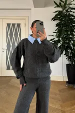 Gömlek Yaka Triko Kadın Kazak