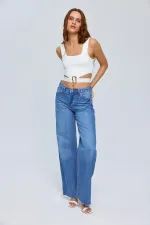 Yüksek Wideleg Kadın Kot Pantolon