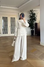 Pleated Detail Blouse and Pants Set Pleated Detail Blouse and Pants Set