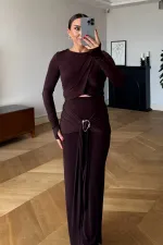 Toka Detaylı Bluz Etek Takım