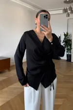 Kruvaze Bağlamalı Uzun Kollu Bluz