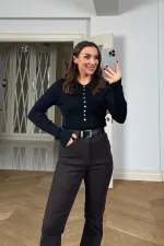 Çıtçıtlı Fitilli Triko Kazak