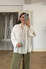 Chemisier en mousseline à manches longues et col mandarin