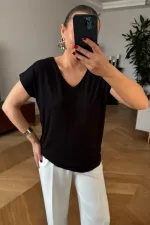 T-shirt basique à col en V pour femme