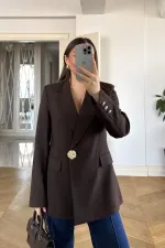 Gold Düğmeli Blazer Kadın Ceket