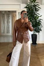 Suni Deri Çıtçıtlı Kadın Ceket