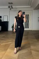 Sleeveless Long Dress with Gathered Detail and Padded Shoulders Sleeveless Long Dress with Gathered Detail and Padded Shoulders
