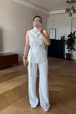 Sıfır Kol Bluz Pantolon Kadın Takım