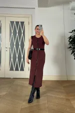 Suni Süet Sıfır Kol Midi Elbise