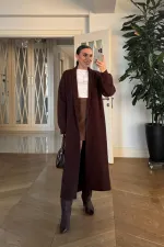 Yumuşak Dokulu Şal Yaka Uzun Kadın Hırka