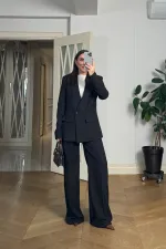 Kruvaze Çizgili Blazer Ceket Pantolon Kadın Takım