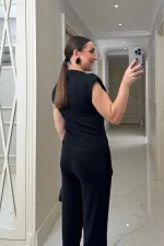 Vatkalı Asimetrik Sıfır Kol Bluz