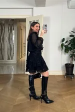 Pile Detaylı Şifon Mini Elbise