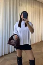 Oversize Bisiklet Yaka Kadın Tişört