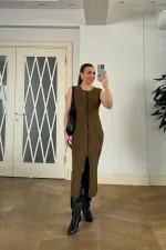 Suni Süet Sıfır Kol Midi Elbise