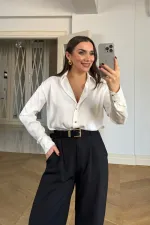 Gold Düğmeli Saten Kadın Gömlek