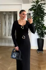 Kalp Yaka Uzun Kollu Elbise