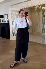 Bisiklet Yaka Baskılı Kısa Kollu Kadın Tişört %100 Pamuk