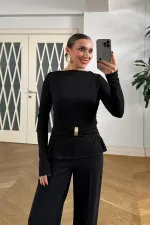 Kayık Yaka Uzun Kollu Bluz