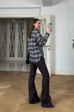 Ekoseli Asimetrik Kadın Gömlek