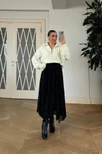 Floral Patterned Asymmetrical Midi Skirt