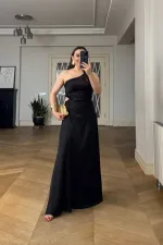 One-Sleeve Long Dress with Waistline Cutout One-Sleeve Long Dress with Waistline Cutout